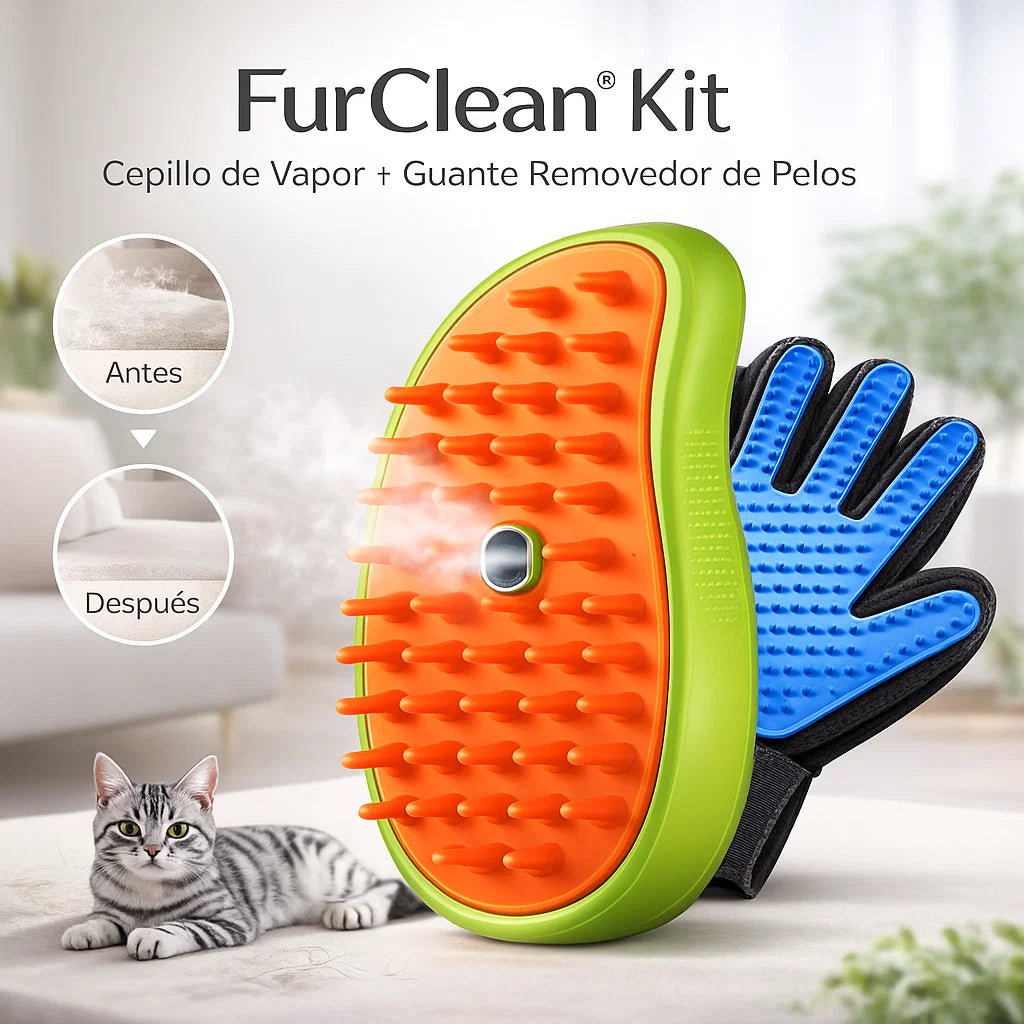 FurClean® Kit: Cepillo a Vapor + Guante Profesional Quita Pelos